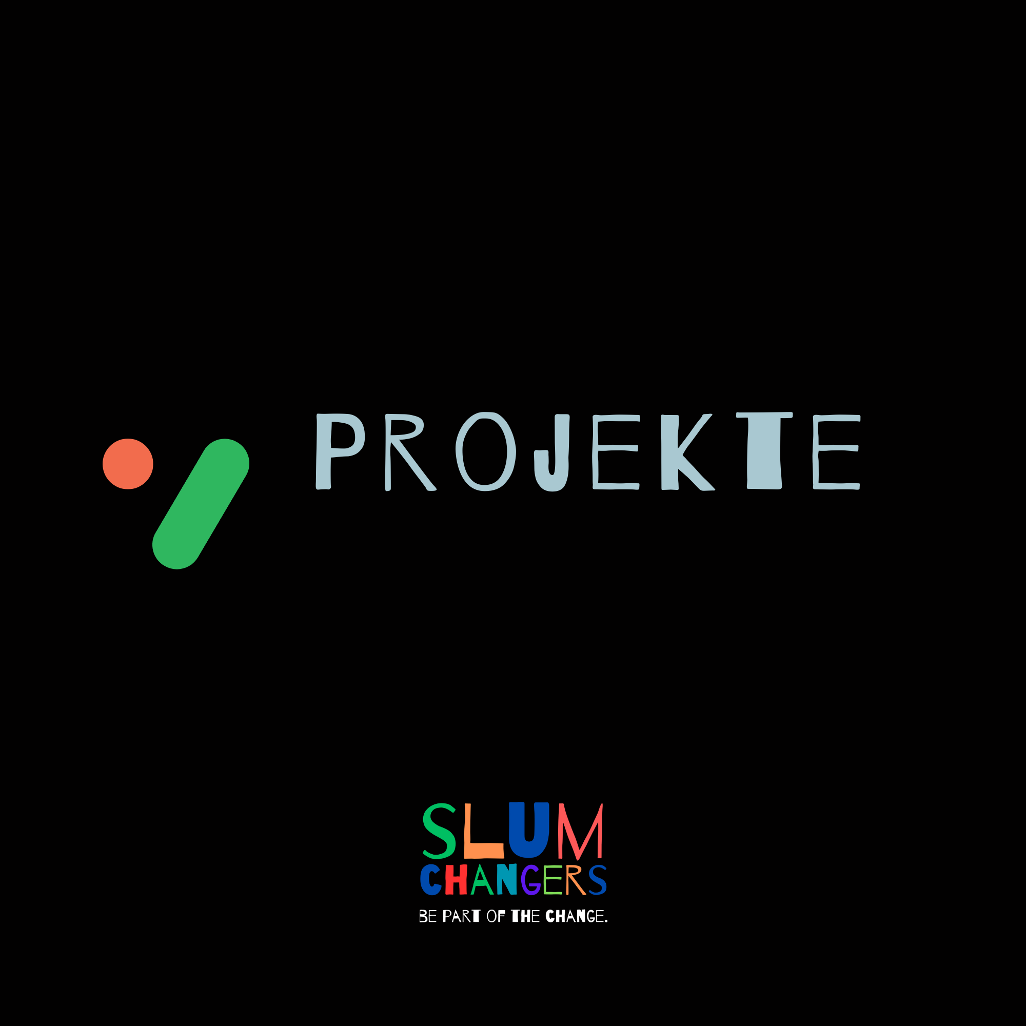 Homepage-Kachel mit dem Wort "Projekte", schwarzer Hintergrund, hellblaue Schrift
